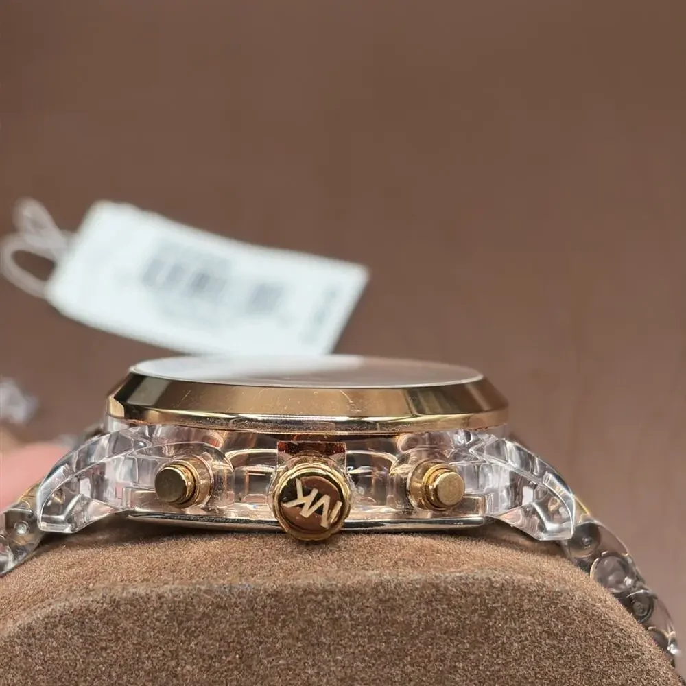 Michael Kors Chronograph Bradshaw Clear Acrylic Bracelet Rose Gold Watch MK5905